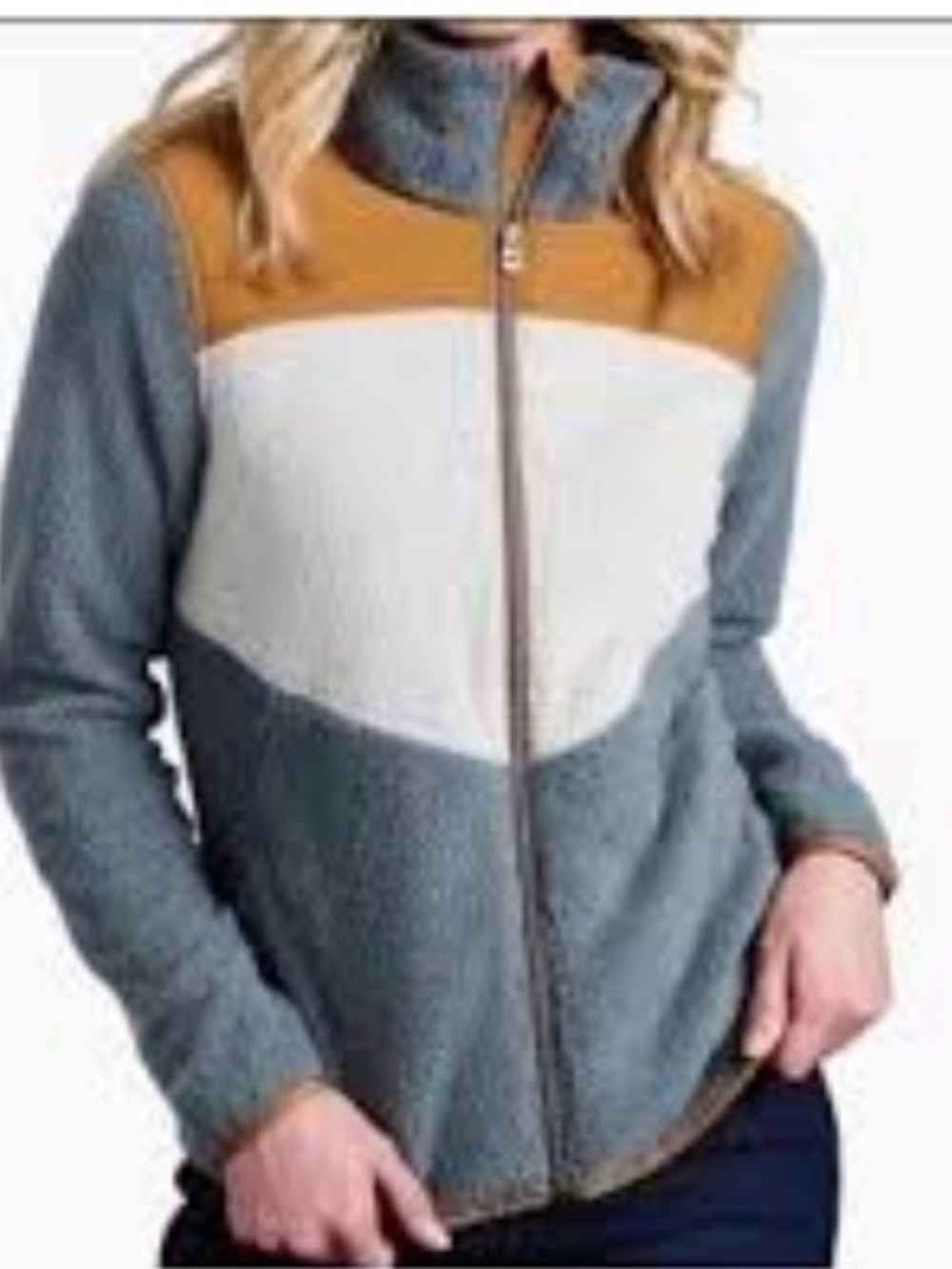 Kuhl Colorblock Teddy Jacket in Gray, Cream & Tan